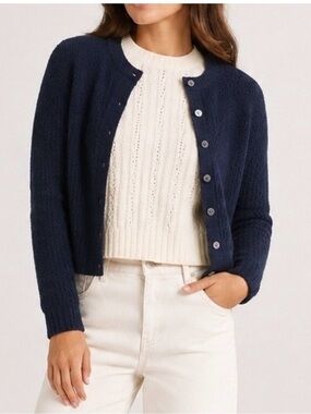 Madewell CloudSoft Cardigan shell buttons Wool/Alpaca blend navy blue Sz XS NWT